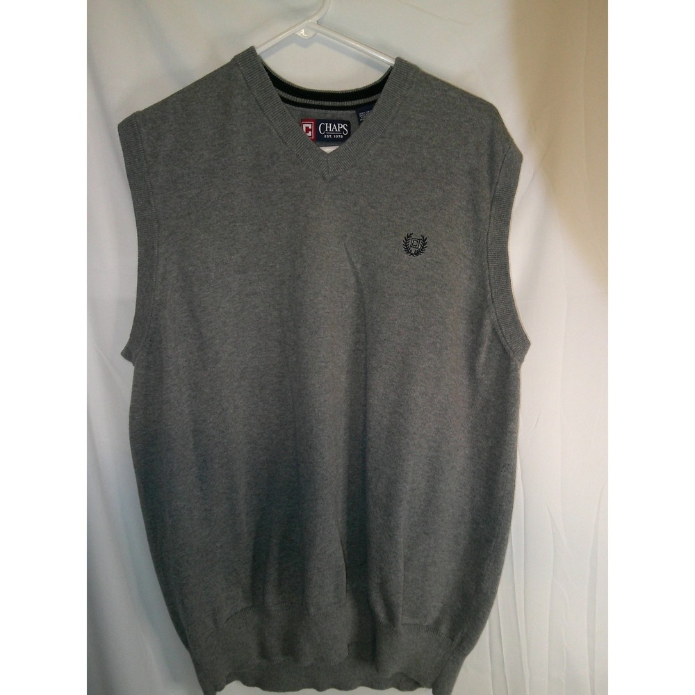Chaps Sweater Vest V-Neck Sleeveless Knit Gray Extra Large Tall XLT